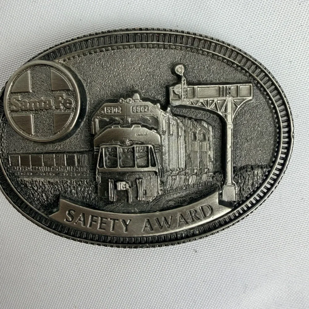 Vintage Santa‎ Fe Railway Safety Award Belt Buckle Locomotive Train 5902 Pewter